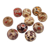 Printed Wooden Beads 16x15 MM (50 GMs, 40-42 Beads) 5 MM Hole Round Mixed Colors Design For Bracelets Jewellery Making DIY Crafts