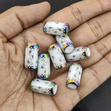 Plated Printed Premium Glass Beads (10 Pieces) 20x10 MM Multicolor Hole 1 MM Cylinder For Jewellery Making Arts Crafts (#Design5)