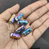 Plated Printed Premium Glass Beads (10 Pieces) 20x10 MM Multicolor Hole 1 MM Cylinder For Jewellery Making Arts Crafts (#Design6)