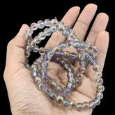 Premium Plated Glass Beads 7.5x8.5 MM (1 String, 100+ Beads) Hole:1 MM Round Transparent Rainbow For Jewellery Making DIY Arts Crafts