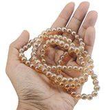 Premium Plated Glass Beads 7.5x8.5 MM (1 String, 100+ Beads) Hole:1 MM Round Golden Brown For Jewellery Making DIY Arts Crafts