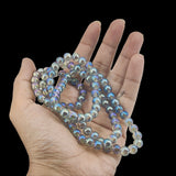 Premium Plated Glass Beads 7.5x8.5 MM (1 String, 100+ Beads) Hole:1 MM Round Rainbow Transparent For Jewellery Making DIY Arts Crafts