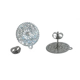 Tarnish Resistant 304-Stainless Steel Earring Studs Bases With Stoppers (4 Pieces) 15 MM Flower Silver Color For Jewellery Making