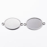 Tarnish Resistance 304-Stainless Steel Cabochon Pendant Base Connectors (Holds 25x18 MM Oval Embellishments, Pack of 2) Bezel Blanks Silver Color