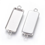 Tarnish Resistance 304-Stainless Steel Cabochon Pendant Base Connectors (Holds 25x10 MM Rectangle Embellishments, Pack of 2) Bezel Blanks Silver Color