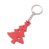 Wooden Christmas Tree Keychains (Set Of 3 Mixed Designs) 11-12 CM Long With Pendant 5-7 CM Multicolor With Silver Keyring For Decoration Crafts