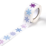 Paper Stickers 1 Inch / 2.5 CM (1 Roll, 500 Stickers) Snowflake Xmas Theme Round Multicolor Gift Packing Tags