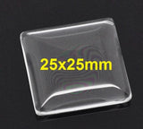 Glass Cabochons Embellishments 25x25x7-8 MM (Pack of 10 PCs) Square Dome Flat Back Transparent For DIY Crafts Jewellery Making Magnets