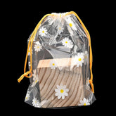 Gift Packing Potlis 6x8 Inch (10 PCs) Plastic Drawstring Pouches Flower Printed Transparent