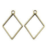 Metal Alloy Pendant Bezel Blanks (2 Pieces) 40x25x3.5 MM Rhombus Bases Antique Bronze Color For Resin Jewellery Making DIY Crafts Key Chains