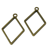 Metal Alloy Pendant Bezel Blanks (2 Pieces) 40x25x3.5 MM Rhombus Bases Antique Bronze Color For Resin Jewellery Making DIY Crafts Key Chains