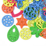 Wooden Pendants Charms (10 Mixed Shapes Colors & Sizes) 2.5 to 5.3 CM Range For Jewellery Making DIY Crafts Key Chains Gifts Decoration