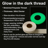 Glow In The Dark Luminous Twisted Thread (1 Roll x 100 Grams, 2100+ Mtrs) Thickness:300x2-Denier Polyester For Knitting Embroidery Garments DIY Dolls