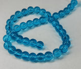 Glass Beads 8 MM (2 Strings, 38-40 Beads/String) Round Hole 1 MM Sky Blue 11 Inch For Jewellery Making