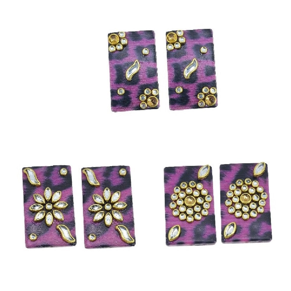 Acrylic Kundan Beads For Jewellery Making (3 Random Designs, 2 Pieces Each) (#Ot2)