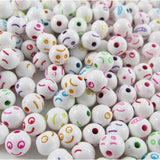 Acrylic Assorted Smiley Face Beads 7 to 8 MM (10 Grams, 35 Pieces) Round Hole 1.5 MM Mixed Colors For Jewellery Making DIY Arts Crafts