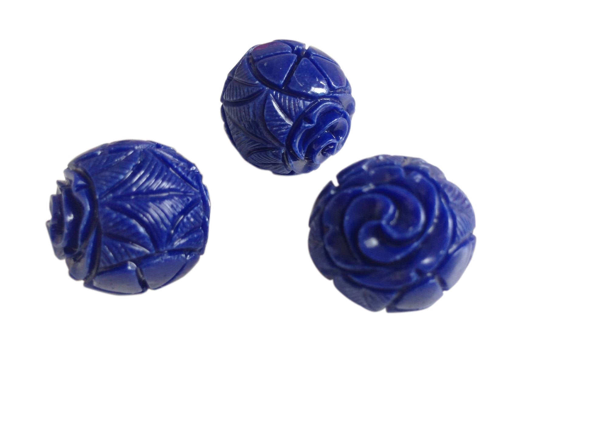 Carved Synthetic Beads For Jewellery Making 20mm Round Blue (Pack Of 4 Pieces) (#Ot22)
