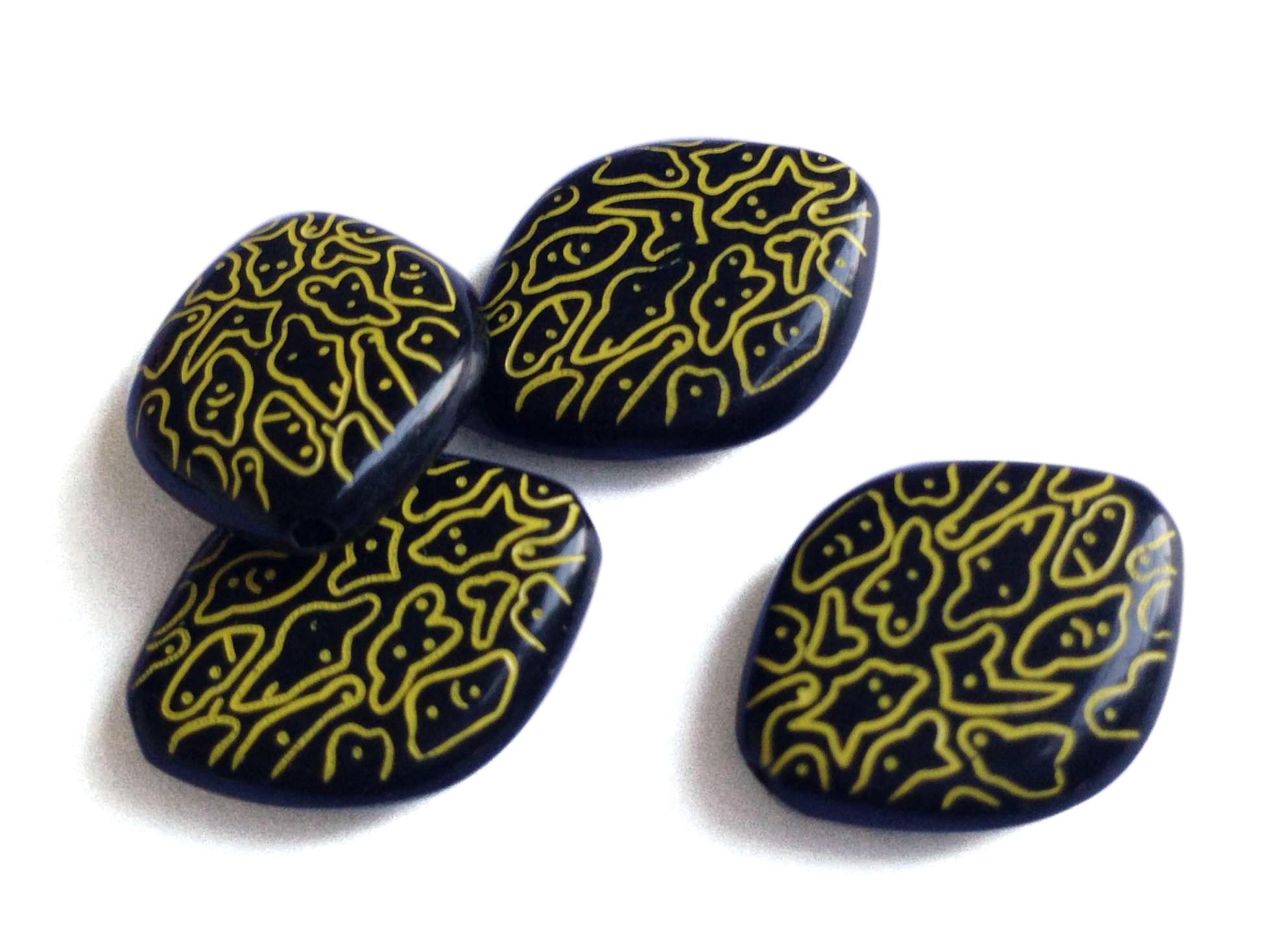 Designer Jewellery Beads Acrylic 20x15x5xmm Rhombus Yellow & Black (Pack Of 10 Pieces) (#Ot62)