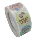 Paper Stickers 1 Inch / 2.5 CM (1 Roll, 500 Stickers) Baked With Love Printed Food Bakery Theme Multicolor Gift Packing Tags