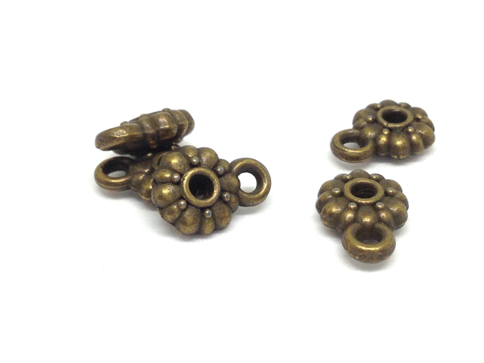 Jewellery Making Metal Alloy Pendant Bails 12x8x3xmm Round Flower Antique Bronze Color (Pack of 10 Pieces) (#Ot197)