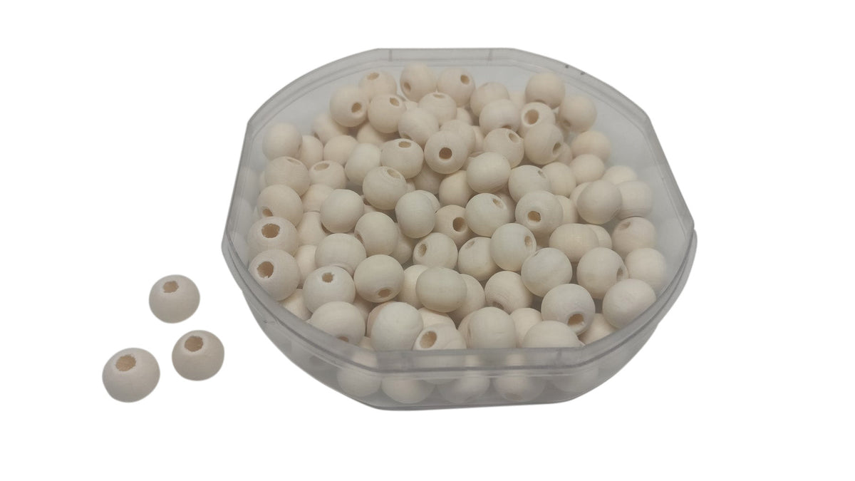 Wooden Beads 8 MM  (150+ Pieces, 25 Grams) Ivory White Hole Size:2mm Round For Jewellery Making Arts Crafts