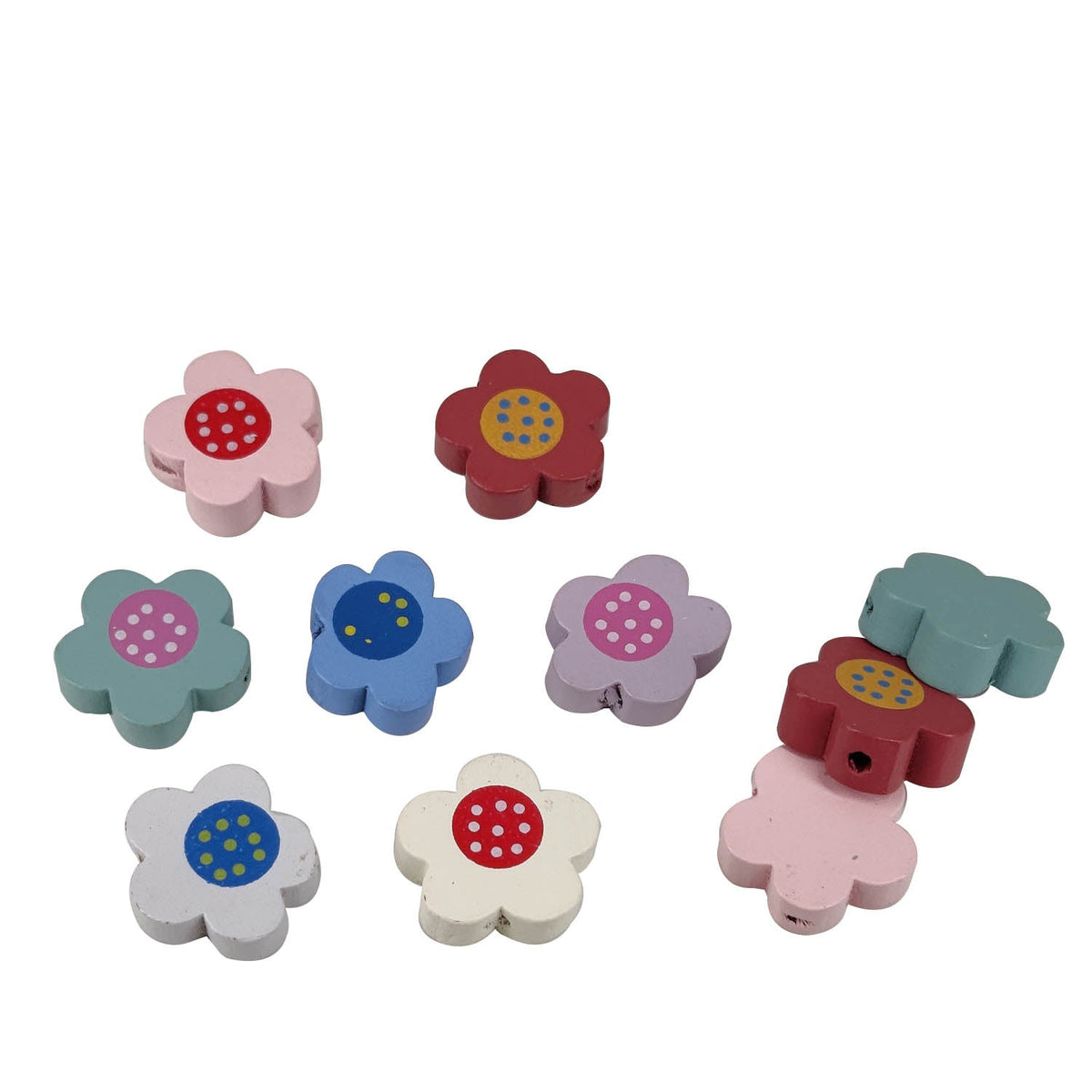 Wooden Beads 19x18x6 MM (20 Pieces) Hole:2 MM Flower Mixed Colors For Jewellery Making DIY Arts Crafts [ac-bds-00049-m27]