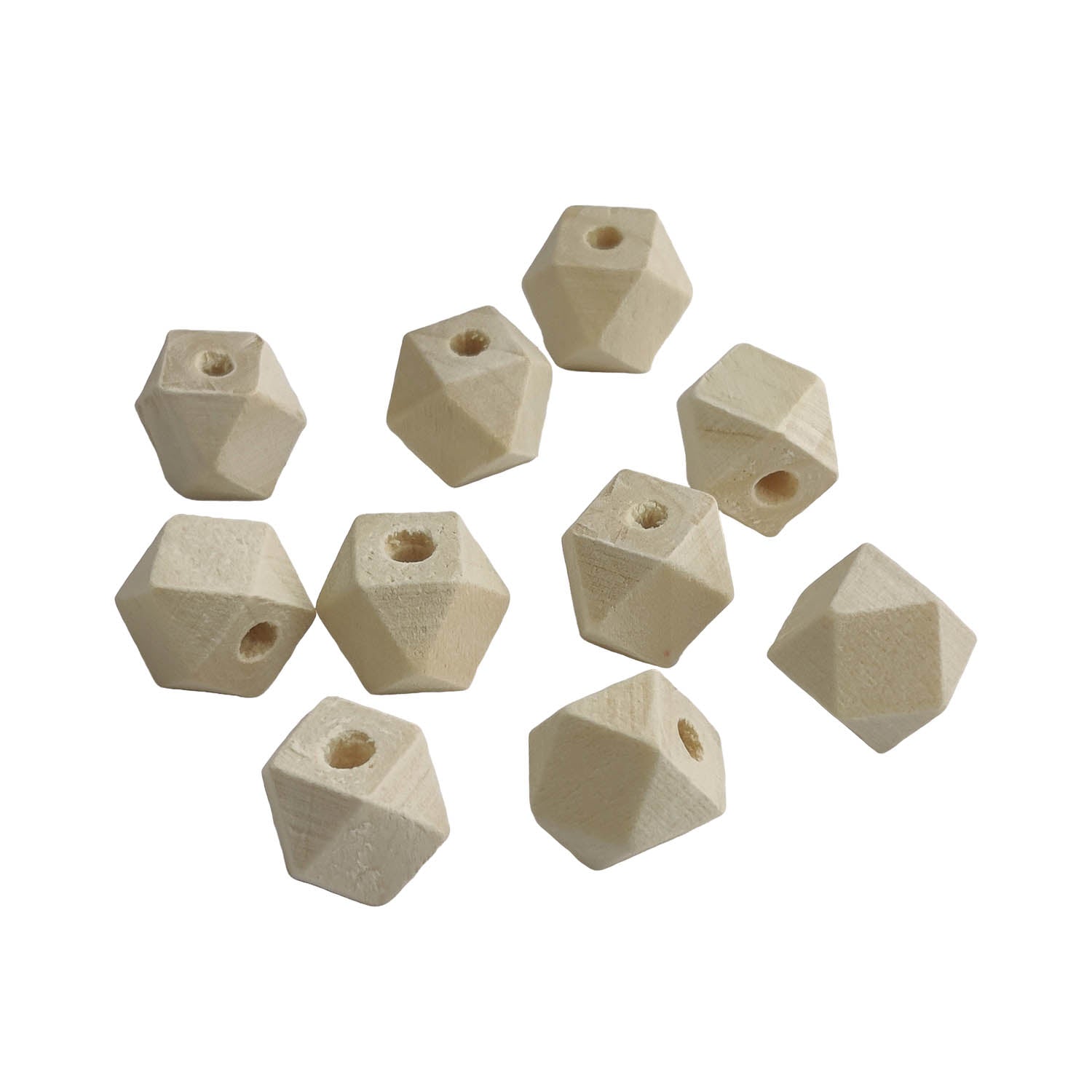 Wooden Beads 12x12x12 MM (20 Pieces) Hole:2 to 2.5 MM Polygon  Off White For Jewellery Making DIY Arts Crafts [ac-bds-00049-m46]