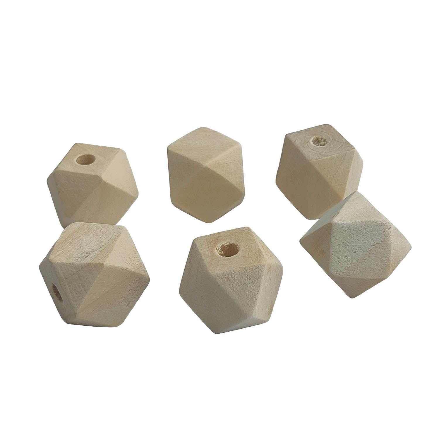 Wooden Beads 20x20x20 MM (10 Pieces) Hole:3.5 MM Polygon  Off White For Jewellery Making DIY Arts Crafts [ac-bds-00049-m47]