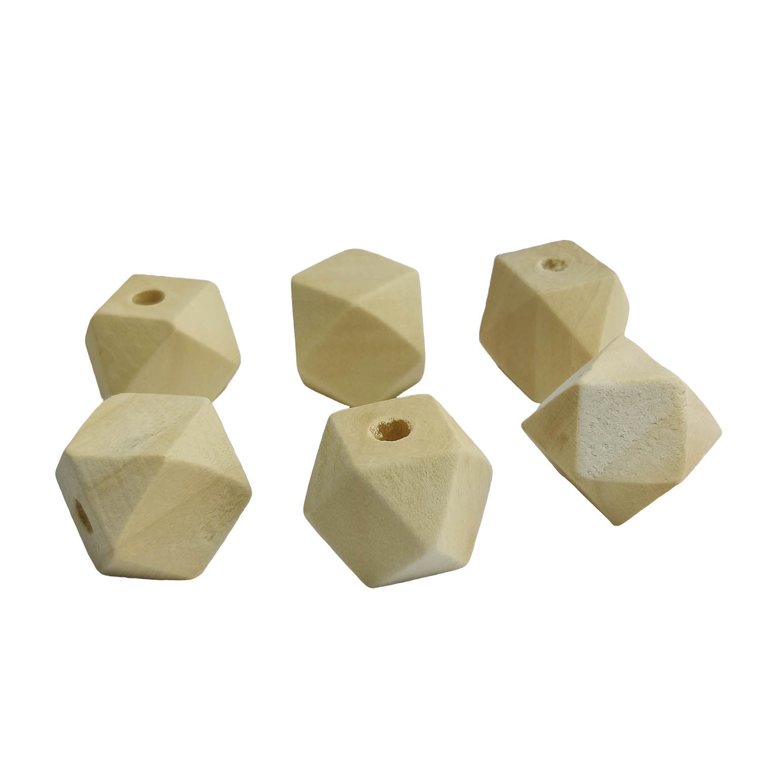 Wooden Beads 20x20x20 MM (10 Pieces) Hole:3.5 MM Polygon  Off White For Jewellery Making DIY Arts Crafts [ac-bds-00049-m47]