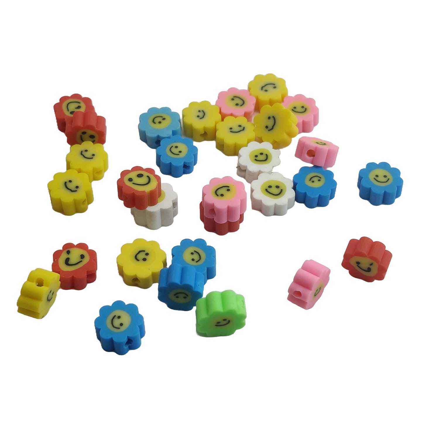 Polymer Clay Beads 9 to 10 MM (25 PCs, Assorted) Hole:1.6 MM Smiley Face Multicolor For Jewellery Making Kids DIY Arts Crafts [ac-bds-00126-m5]