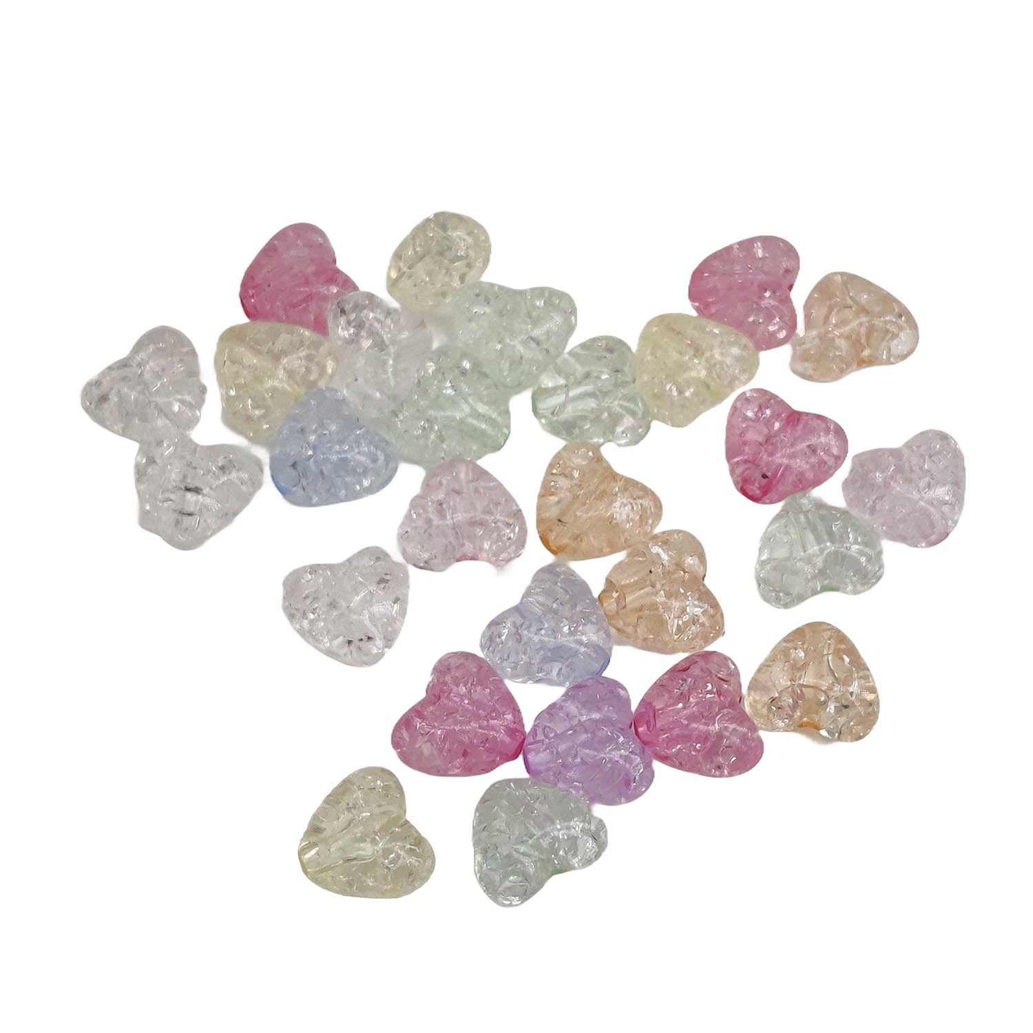 Acrylic Beads Crackle Style 10x9 MM (55-60 PCs, 25 GMs) Hole:1.75 MM Heart Mixed Colors For Jewellery Making DIY Arts Crafts [ac-bds-00127-m15]