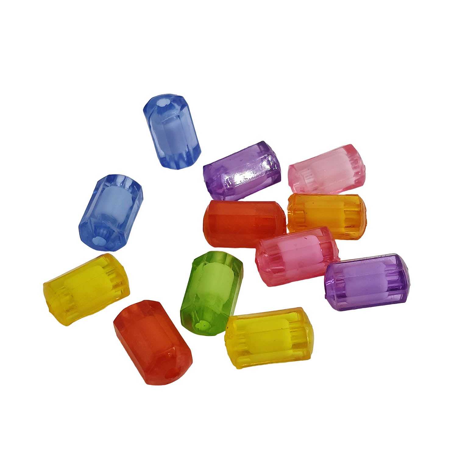 Stuffed Acrylic Beads 12x8 MM (55+ PCs, 25 GMs Wt) Hole:2 MM Cylinder Mixed Colors For Jewellery Making DIY Arts Crafts [ac-bds-00127-m20]