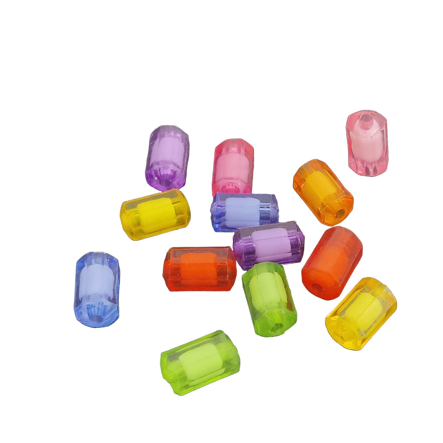 Stuffed Acrylic Beads 12x8 MM (55+ PCs, 25 GMs Wt) Hole:2 MM Cylinder Mixed Colors For Jewellery Making DIY Arts Crafts [ac-bds-00127-m20]