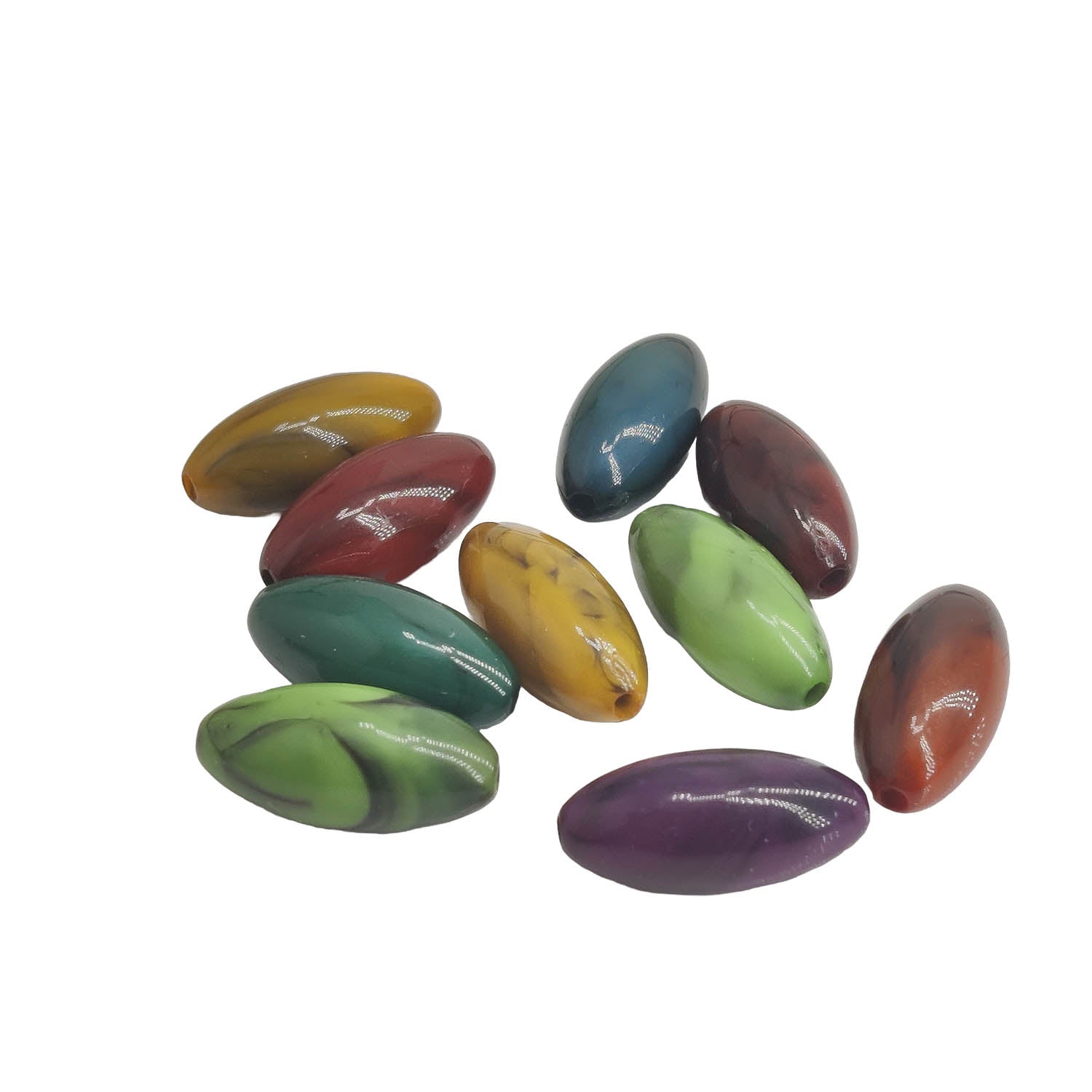 Acrylic Beads 20x9 MM (45+ PCs, 50 GMs Wt) Hole:1.5 MM Oval Mixed Colors Shaded For Jewellery Making DIY Arts Crafts [ac-bds-00127-m31]