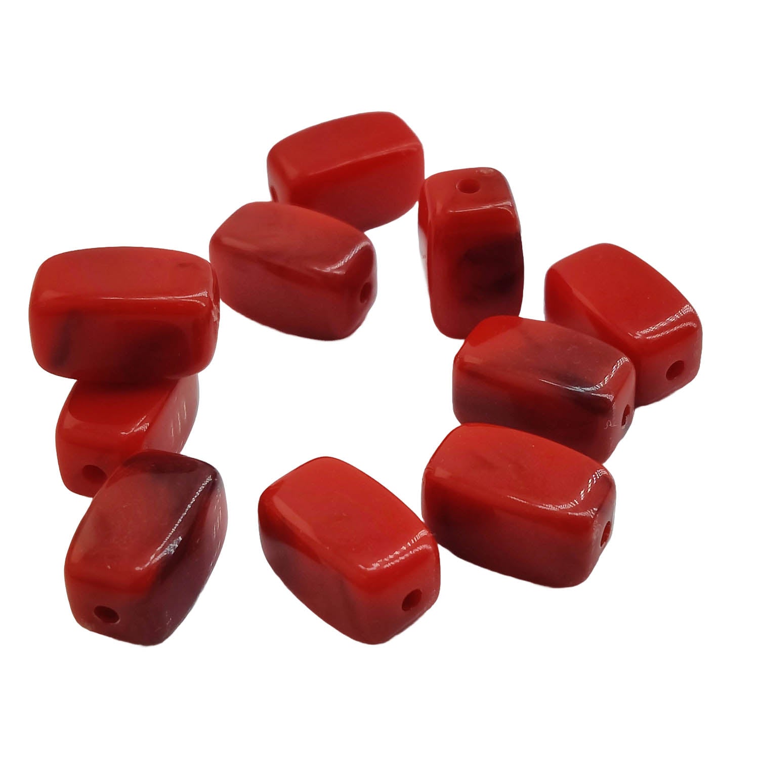 Acrylic Beads 13x7x7 MM (35 Pieces, 25 Grams Wt) Hole:1.5 MM Cuboid Red For Jewellery Making DIY Arts Crafts [ac-bds-00127-m38]