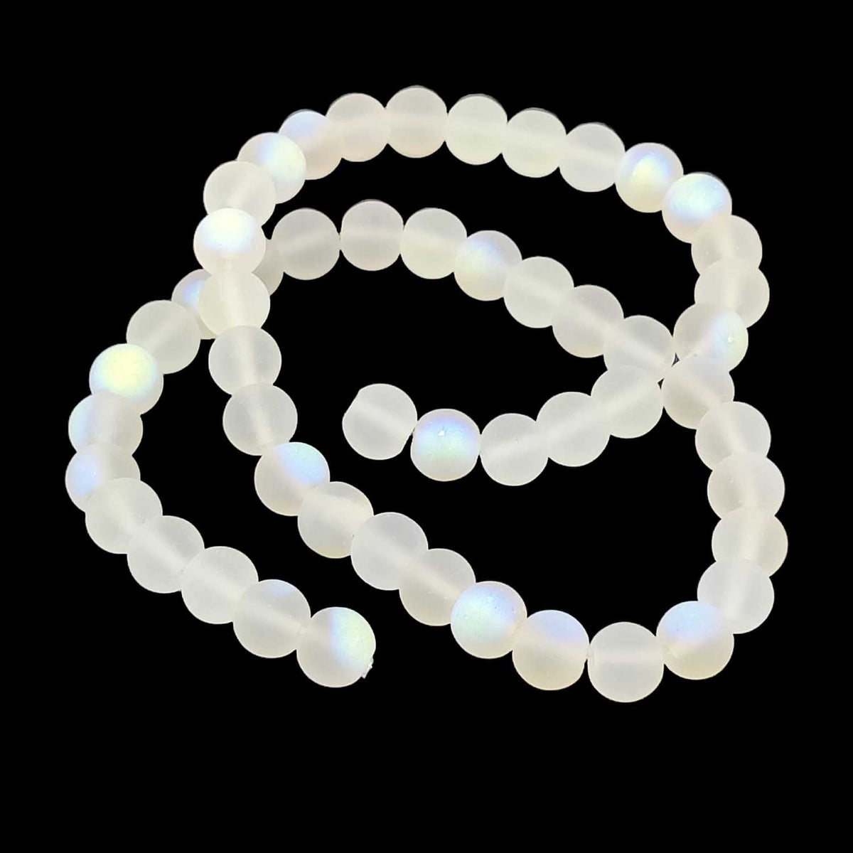 Plated Frosted Glass Beads 8x7 MM (1 String, 50-55 Beads) Hole 1 MM Round White For Jewellery Making Bracelets DIY Crafts [ac-bds-00131-m2]