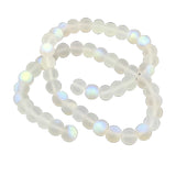 Plated Frosted Glass Beads 8x7 MM (1 String, 50-55 Beads) Hole 1 MM Round White For Jewellery Making Bracelets DIY Crafts [ac-bds-00131-m2]