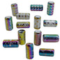 Plated Printed Glass Beads (10 Pieces, 5 Random Designs x 2 Pieces Each) 20x10 MM Multicolor Hole 1 MM Cylinder For Jewellery Making Arts Crafts