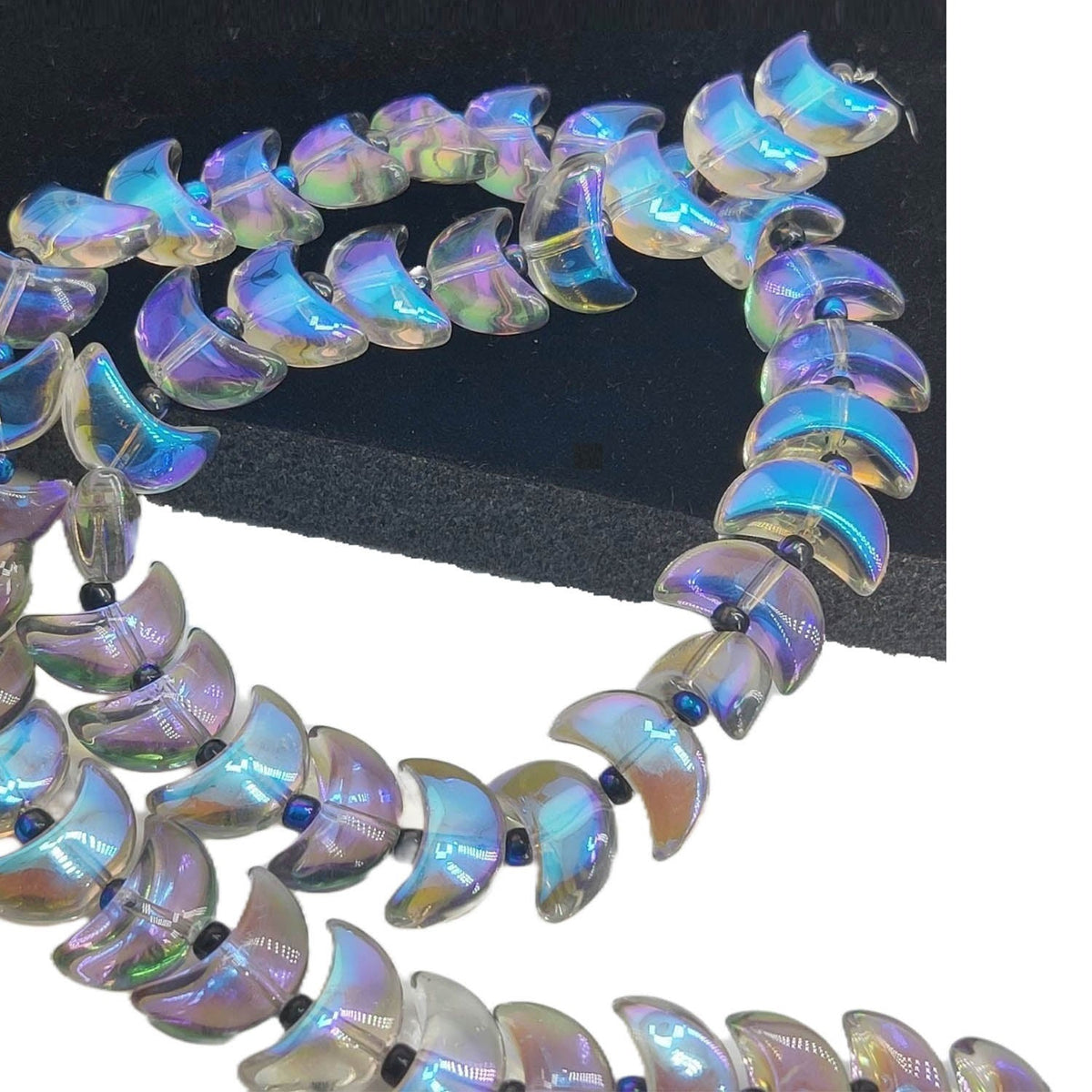 Premium Plated Glass Beads 14x9x6 MM (40 Pieces) Hole:1 MM Moon Multicolor For Jewellery Making DIY Arts Crafts [ac-bds-00132-m9]