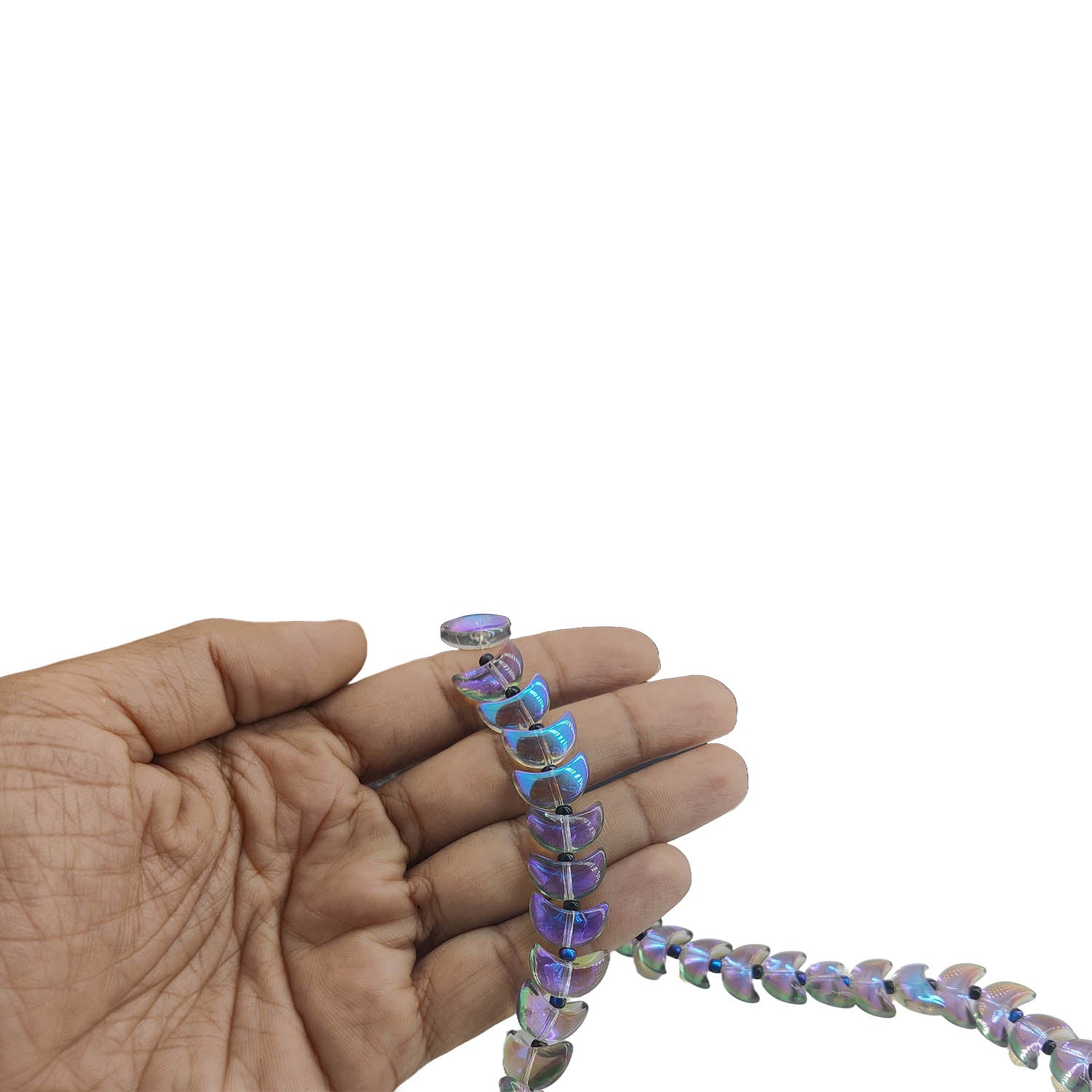 Premium Plated Glass Beads 14x9x6 MM (40 Pieces) Hole:1 MM Moon Multicolor For Jewellery Making DIY Arts Crafts [ac-bds-00132-m9]