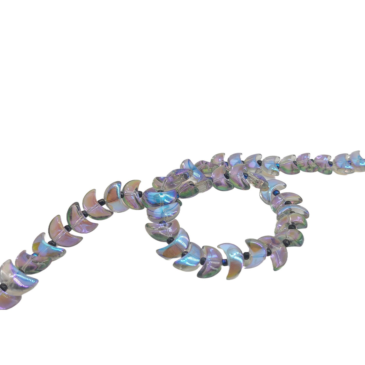 Premium Plated Glass Beads 14x9x6 MM (40 Pieces) Hole:1 MM Moon Multicolor For Jewellery Making DIY Arts Crafts [ac-bds-00132-m9]