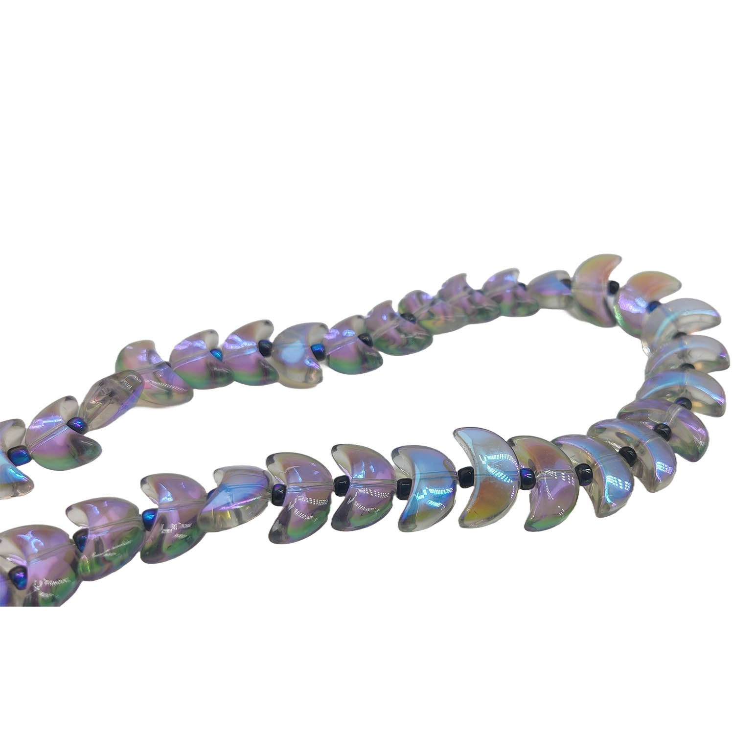 Premium Plated Glass Beads 14x9x6 MM (40 Pieces) Hole:1 MM Moon Multicolor For Jewellery Making DIY Arts Crafts [ac-bds-00132-m9]
