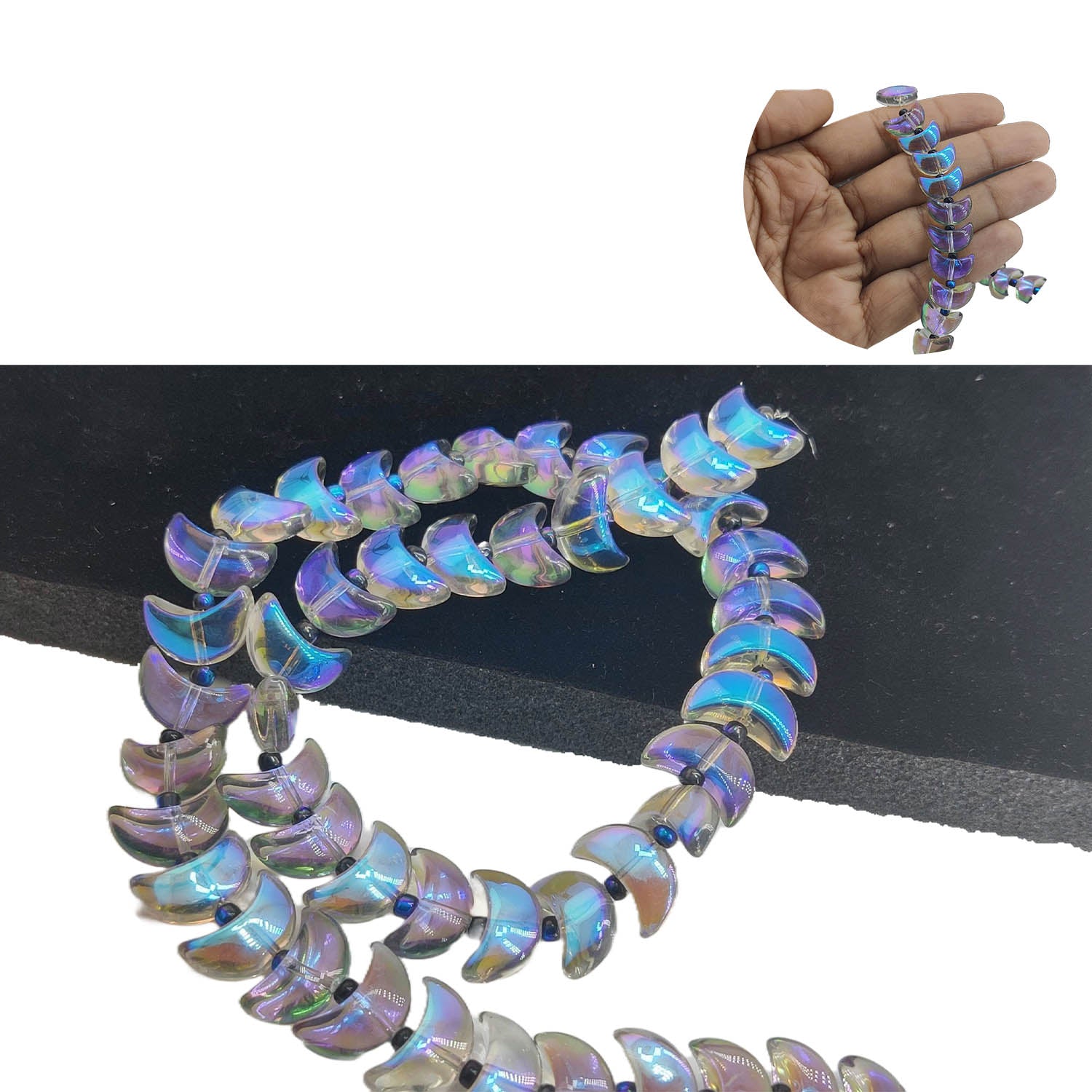 Premium Plated Glass Beads 14x9x6 MM (40 Pieces) Hole:1 MM Moon Multicolor For Jewellery Making DIY Arts Crafts [ac-bds-00132-m9]