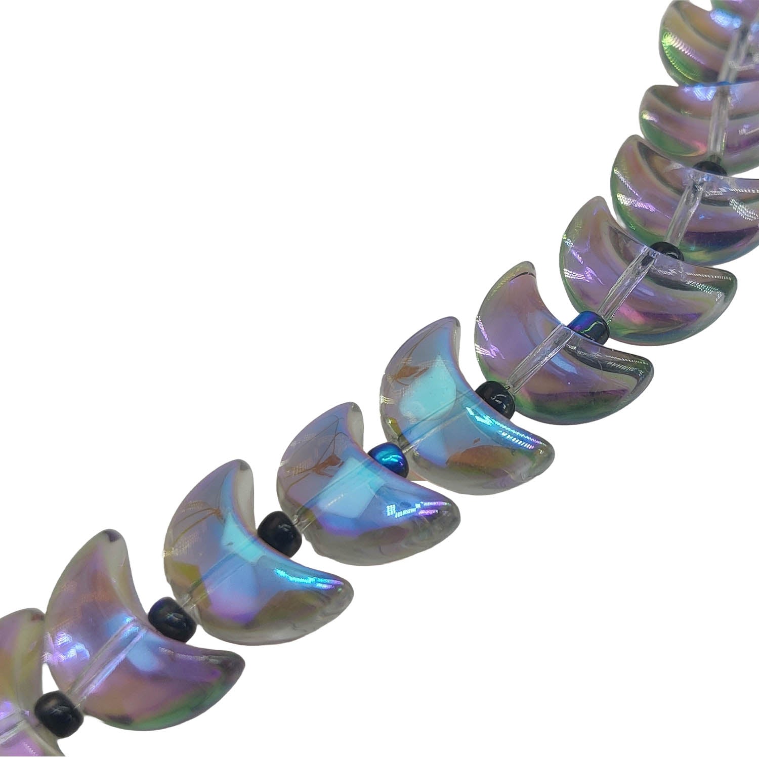 Premium Plated Glass Beads 14x9x6 MM (40 Pieces) Hole:1 MM Moon Multicolor For Jewellery Making DIY Arts Crafts [ac-bds-00132-m9]