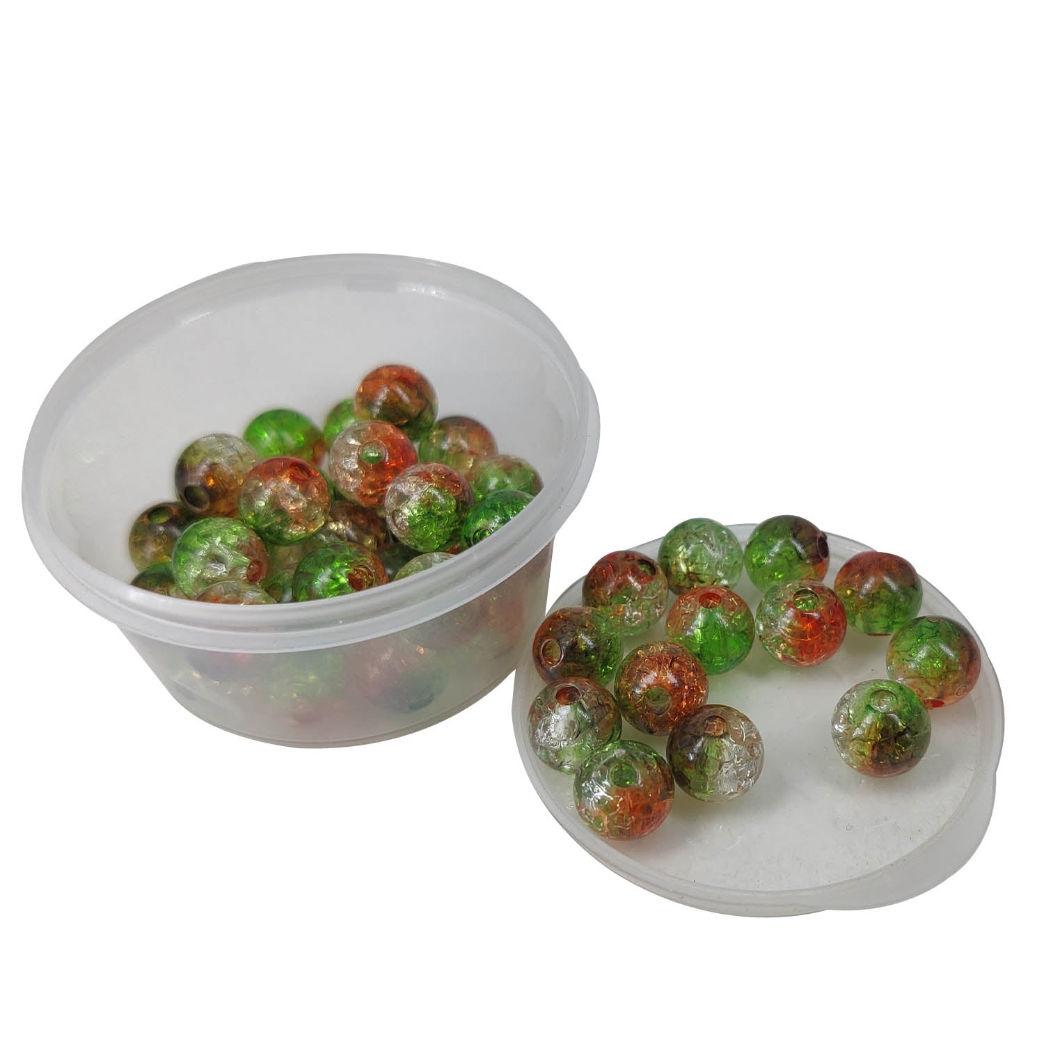 Crackle Style Acrylic Beads 8x7 MM (25 GMs, 80+ Pieces) Hole Size 1.75 MM Red & Green Round For Jewellery Making DIY Arts Crafts [ac-bds-00134-m1]