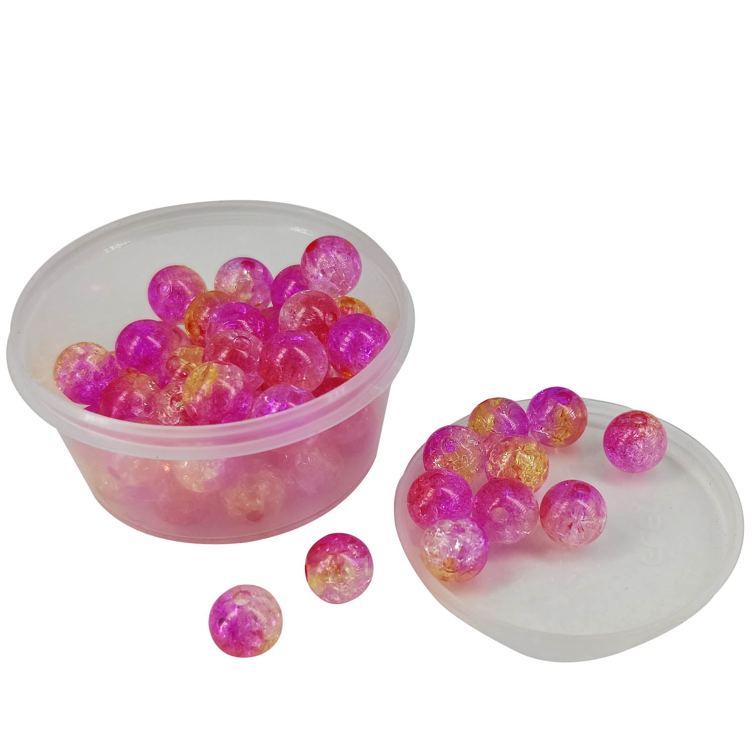 Crackle Style Acrylic Beads 8x7 MM (25 GMs, 80+ Pieces) Hole Size 1.75 MM Pink Round For Jewellery Making DIY Arts Crafts [ac-bds-00134-m9]