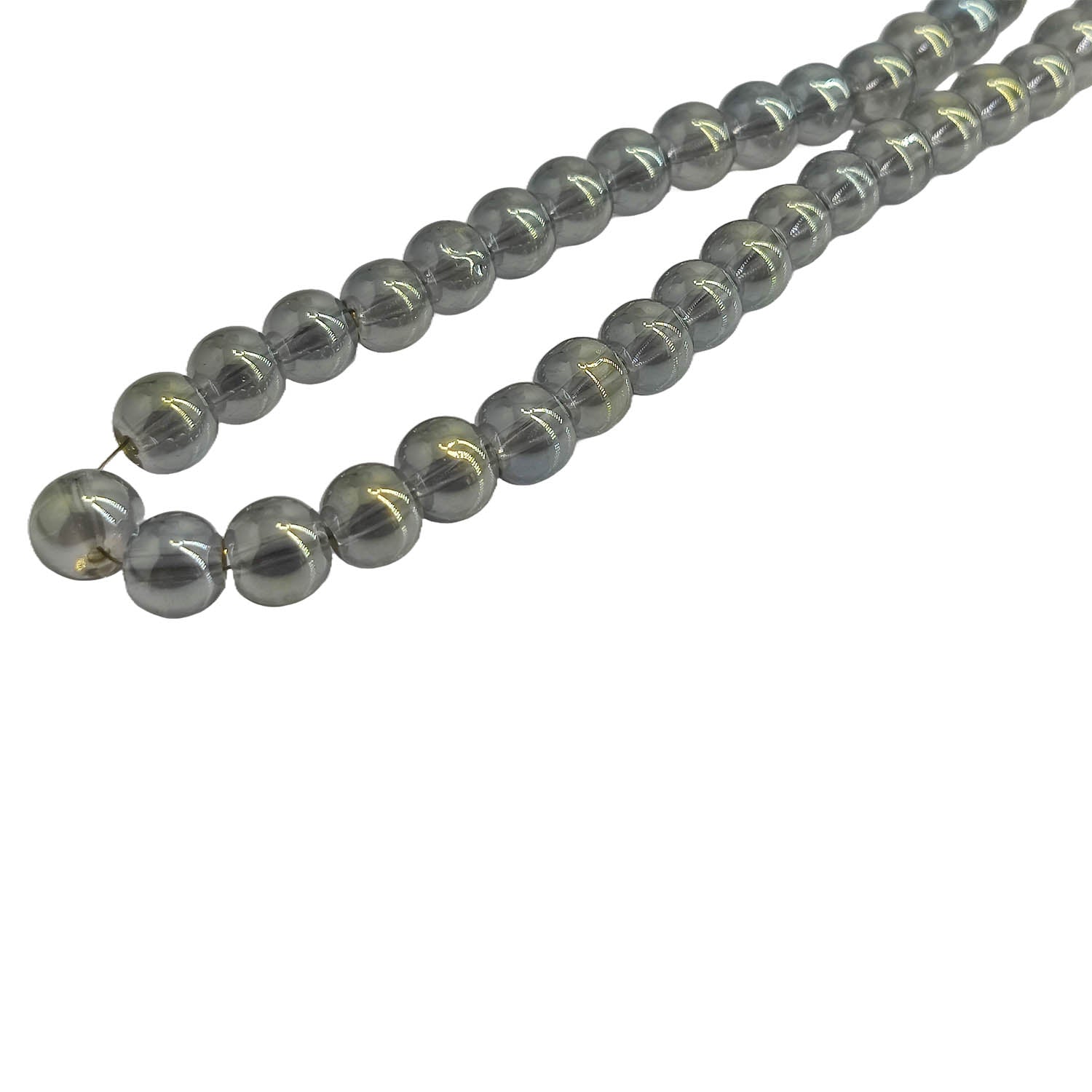 Premium Plated Glass Beads 7.5x8.5 MM (1 String, 100+ Beads) Hole:1 MM Round Light Grey For Jewellery Making DIY Arts Crafts [ac-bds-00149-m4]