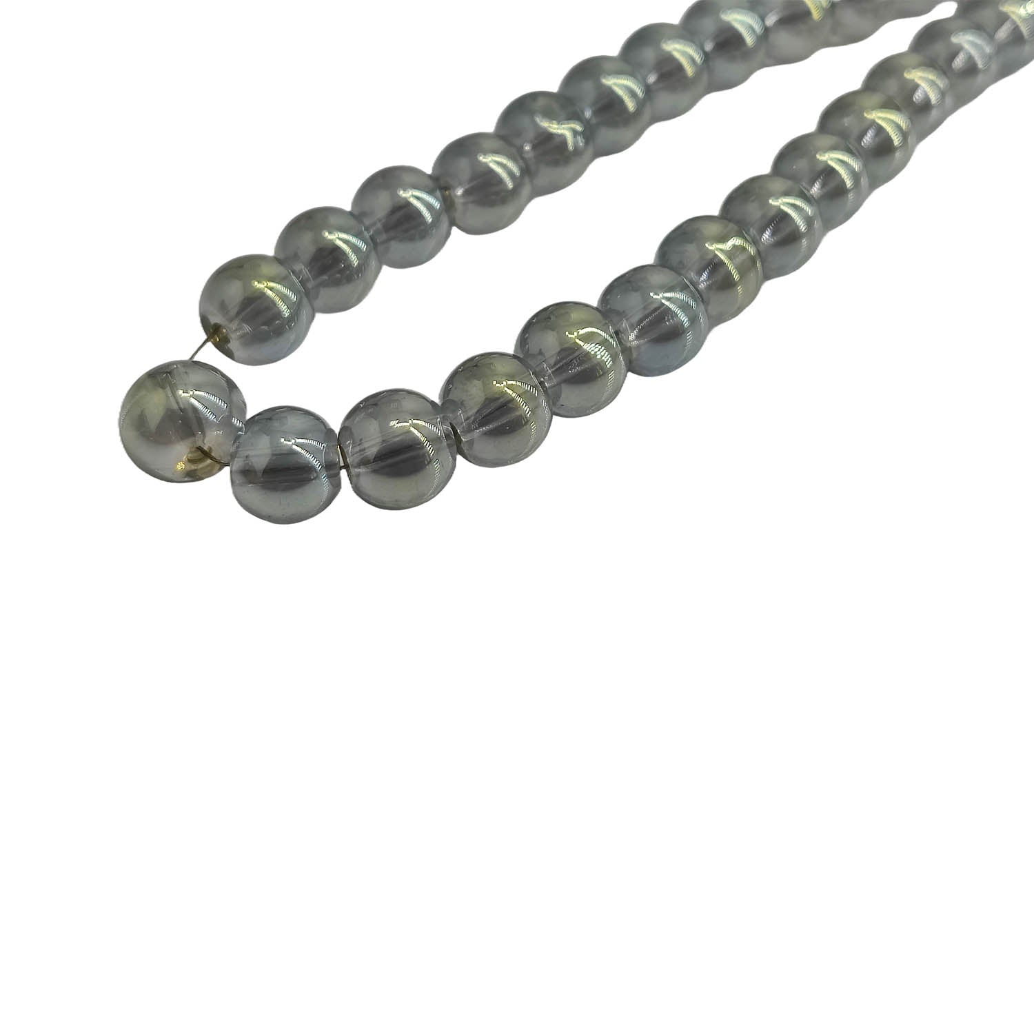 Premium Plated Glass Beads 7.5x8.5 MM (1 String, 100+ Beads) Hole:1 MM Round Light Grey For Jewellery Making DIY Arts Crafts [ac-bds-00149-m4]