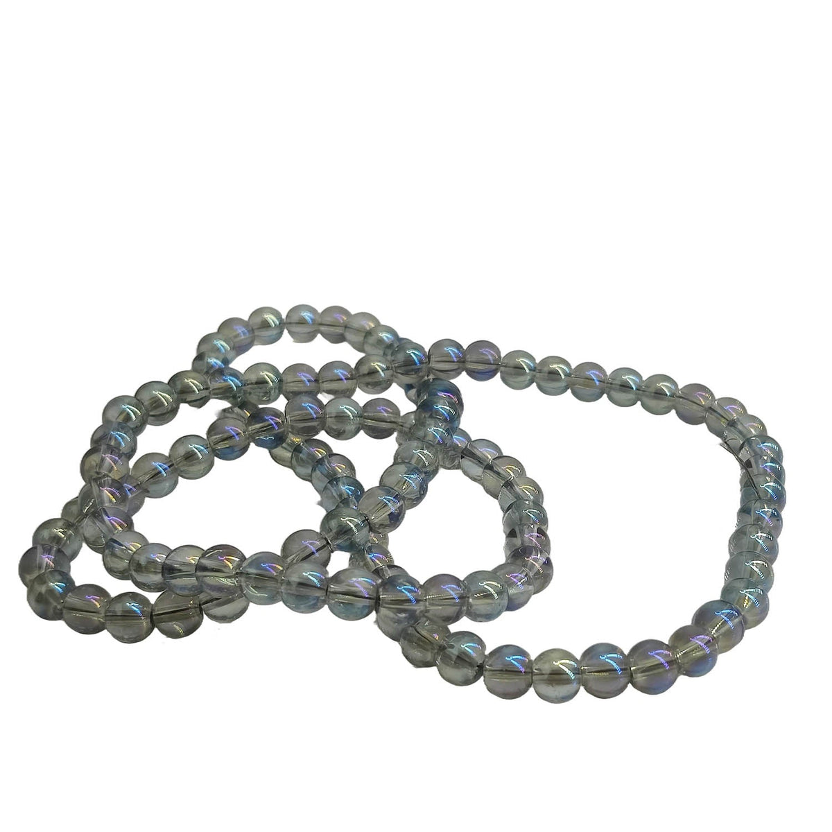 Premium Plated Glass Beads 7.5x8.5 MM (1 String, 100+ Beads) Hole:1 MM Round Rainbow Transparent  For Jewellery Making DIY Arts Crafts [ac-bds-00149-m6]
