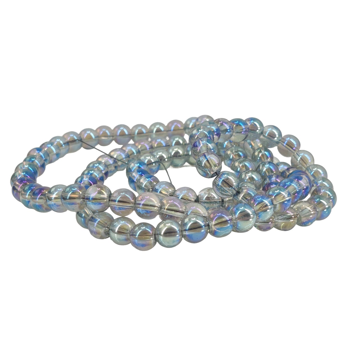 Premium Plated Glass Beads 7.5x8.5 MM (1 String, 100+ Beads) Hole:1 MM Round Rainbow Transparent  For Jewellery Making DIY Arts Crafts